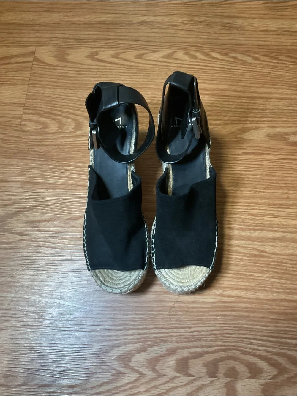 Marc Fisher Black Suede Espadrille Wedge Sandals with Ankle Strap